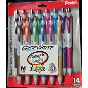 Pentel GlideWrite Ballpoint Pen 1.0mm 14/Pkg-Assorted Colors Super-Low Viscosity